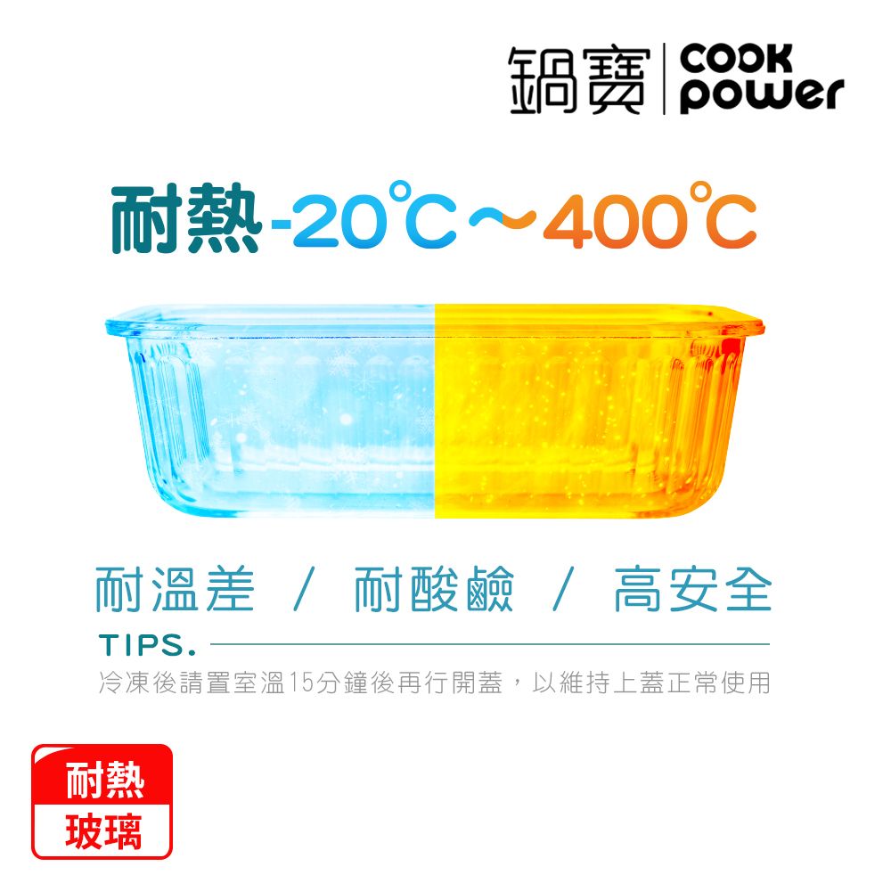 CookPower 鍋寶 耐熱玻璃防滑保鮮盒820ML-長方形(BVC-08201)