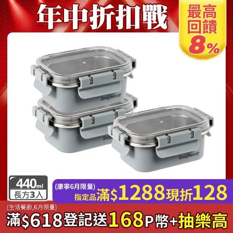 康寧Snapware Eco Wave 輕食感可微波不鏽鋼保440ml三件組-C04