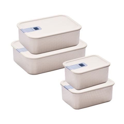 NEOFLAM Perfect Seal系列304不鏽鋼羽織紋保鮮盒4件組(可微波/可堆疊/烤箱適用)