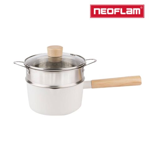NEOFLAM FIKA系列鑄造單柄湯鍋16CM+不銹鋼蒸籠(IH爐適用/不挑爐具/含玻璃蓋)