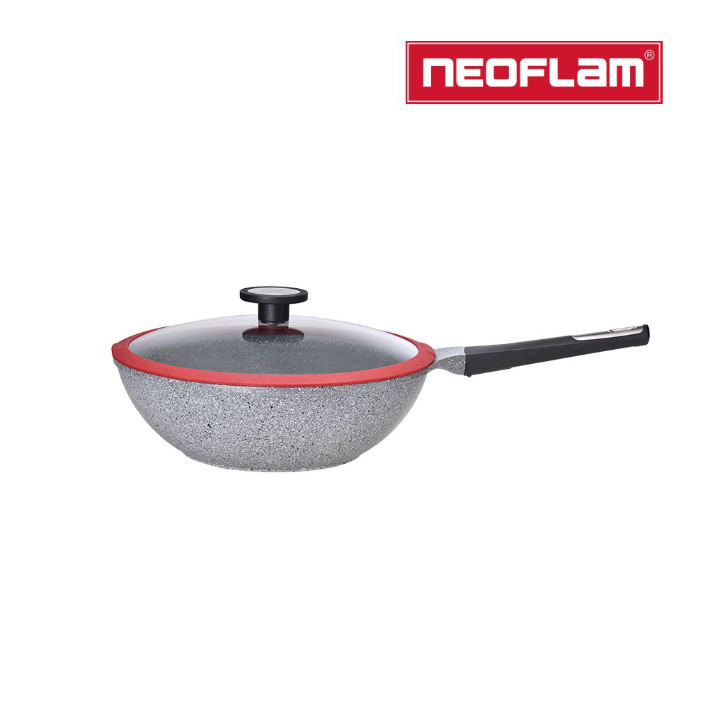 NEOFLAM  POTE樸石系列30CM炒鍋+玻璃蓋(IH爐適用/不挑爐具)