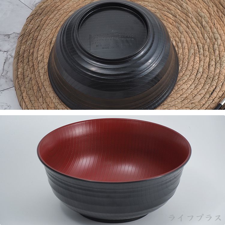  【一品川流】日本製可微波木紋紅黑丼碗 / 泡麵碗-18cm-1200ml-3入