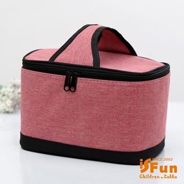 【iSFun】極簡牛仔布＊加厚手提保冷保溫便當包/紅
