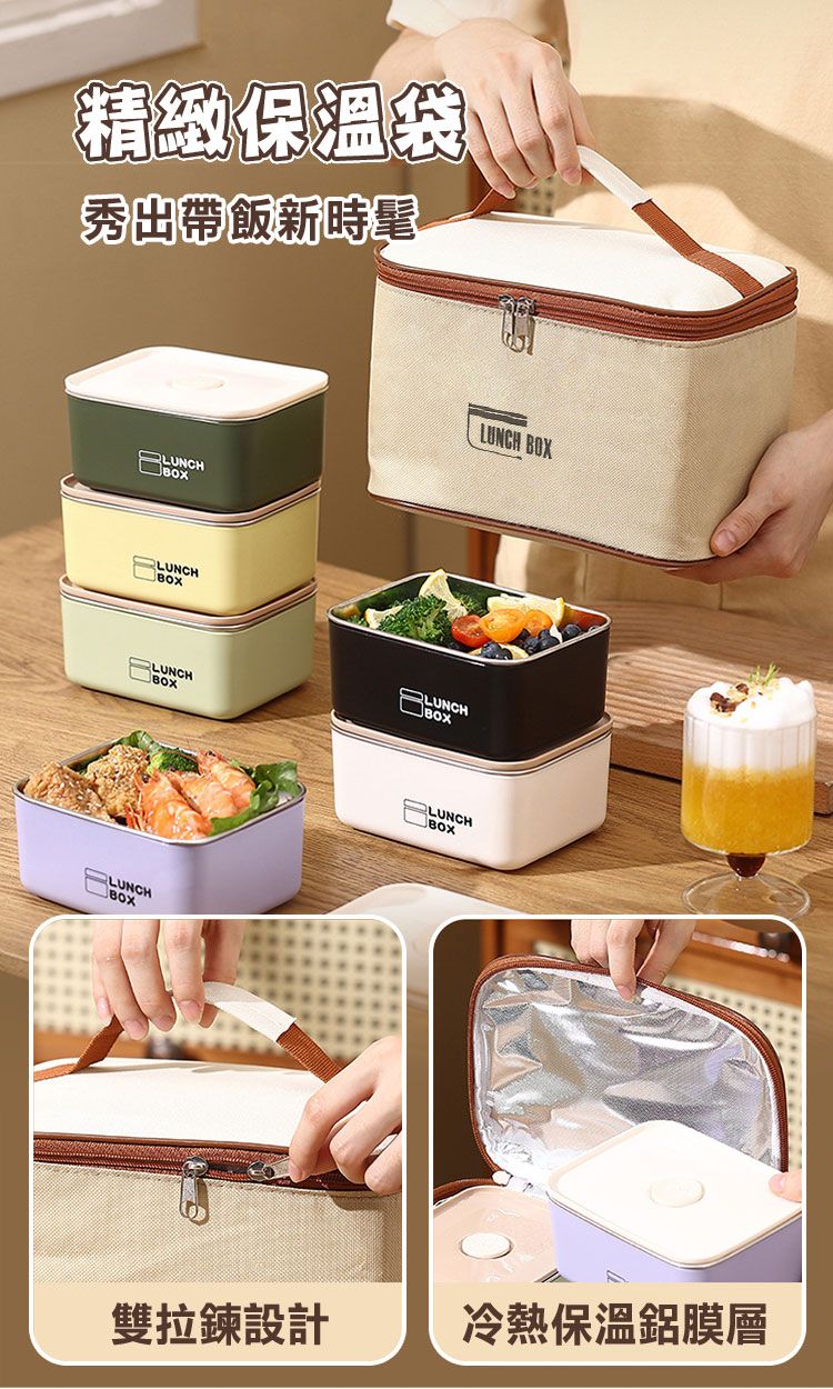 精緻保溫袋秀出帶飯新時髦LUNCHLUNCHLUNCH BOXLUNCHBOXLUNCHBOXLUNCHBOXLUNCHBOX雙拉鍊設計冷熱保溫鋁膜層