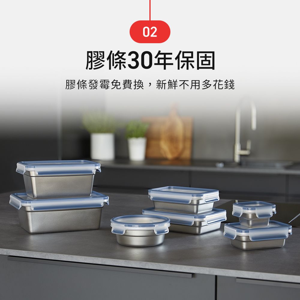 Tefal 特福  法國 MasterSeal 無縫膠圈不鏽鋼保鮮盒(500ML*2+700ML*2)