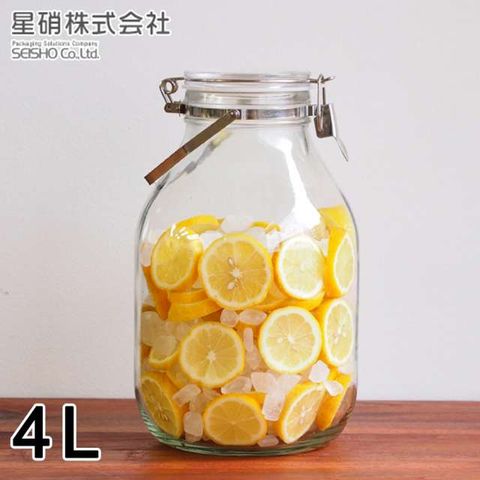 【日本星硝】日本製醃漬/梅酒密封玻璃保存罐4L(密封 醃漬 日本製)