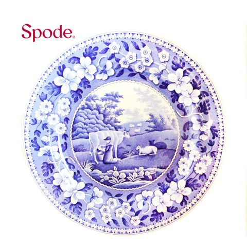 【絕版】英國Spode-Blue Room 經典藍廳系列-27cm盤-農家少女Milkmaid-原裝彩盒
