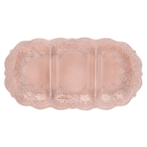 義大利VBC casa-手工浮雕蕾絲系列（粉紅色）40*22cm三格點心盤