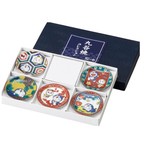 【Doraemon 哆啦A夢】日本製 九谷燒 小叮噹豆皿5入組 迷你碟 含禮盒