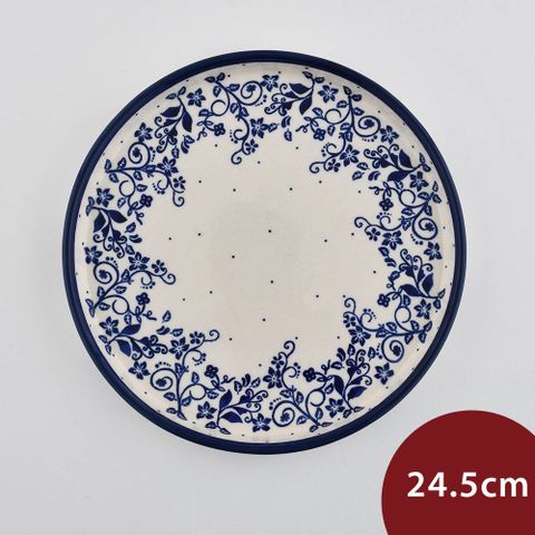 波蘭陶 悠藍花徑系列 圓形淺盤 24.5cm 波蘭手工製
