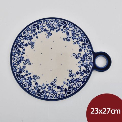 波蘭陶 悠藍花徑系列 圓形盛菜盤 23x27cm 波蘭手工製