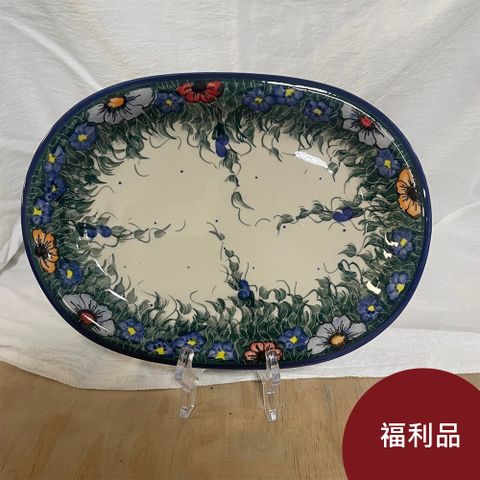 【福利品】波蘭陶 紫花蔓藤系列 橢圓形淺盤 橢圓盤(中) 29x21cm 波蘭手工製