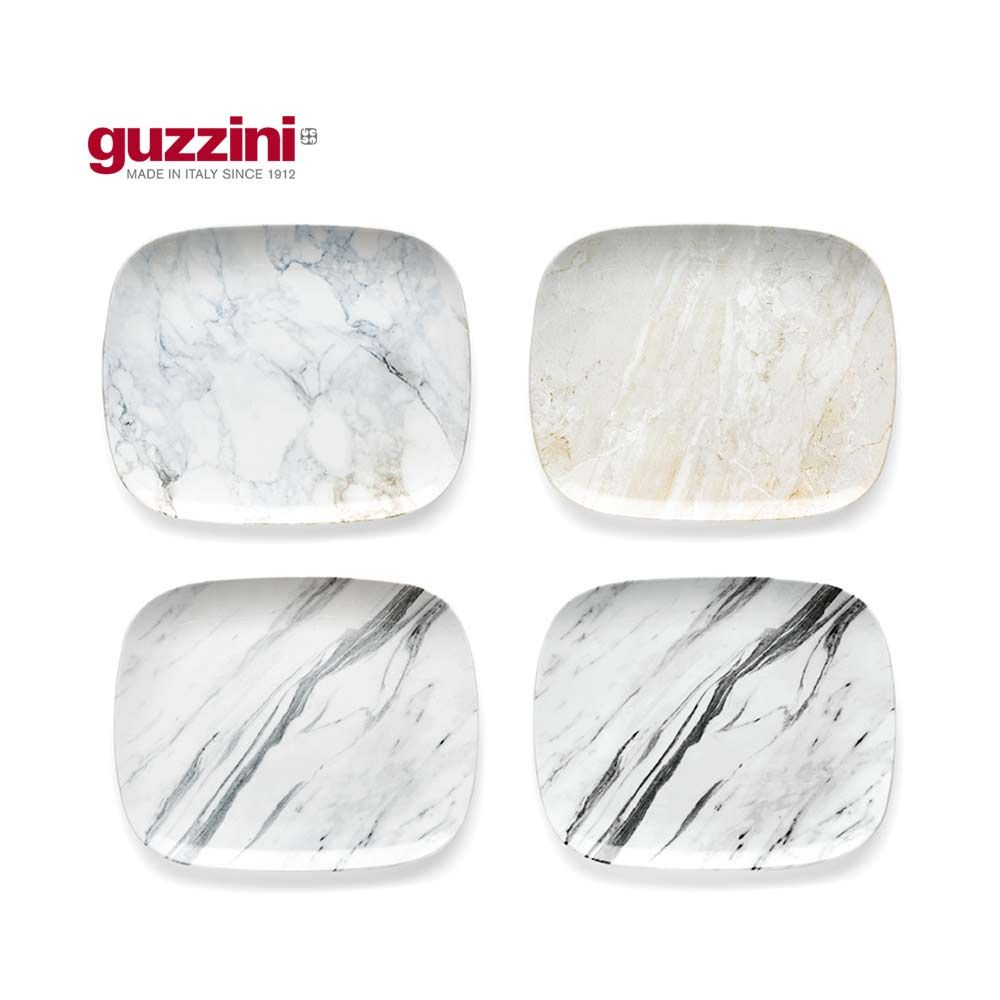 Guzzini 義大利-MyFusion系列-29cm大理石紋長方瓷盤4入禮組-原裝彩盒