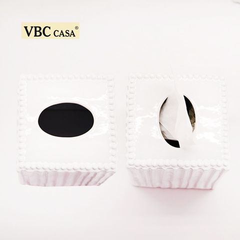 義大利VBC casa-簡約純白條紋系列12cm 陶瓷面紙套 面紙套