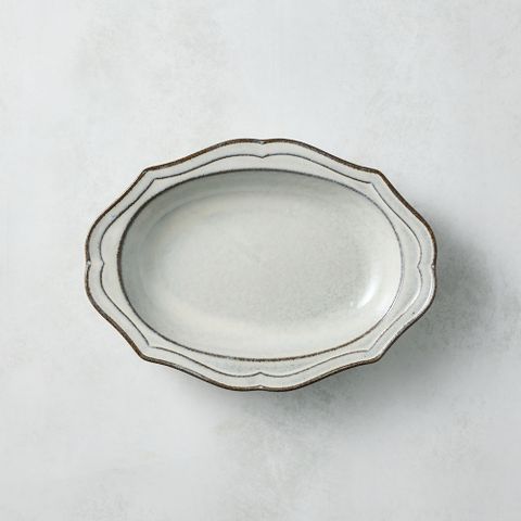 日本美濃燒 - 古典花邊橢圓深盤 - 乳白 (20.5 cm)