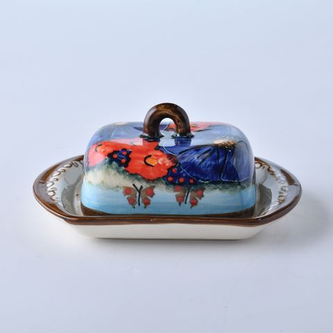 波蘭陶 水澤花坊系列 奶油碟(含蓋) 14.5x10.5cm 波蘭手工製