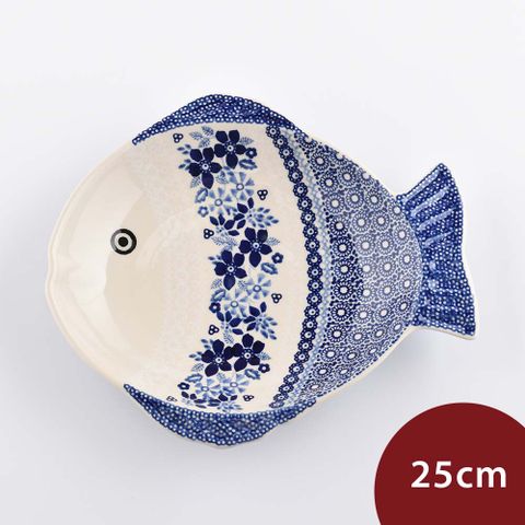 波蘭陶 蔚藍花語系列 魚形深盤 25cm 波蘭手工製