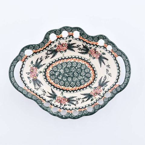 波蘭陶 碧綠幽然系列 水果籃(大) 26x21cm 波蘭手工製