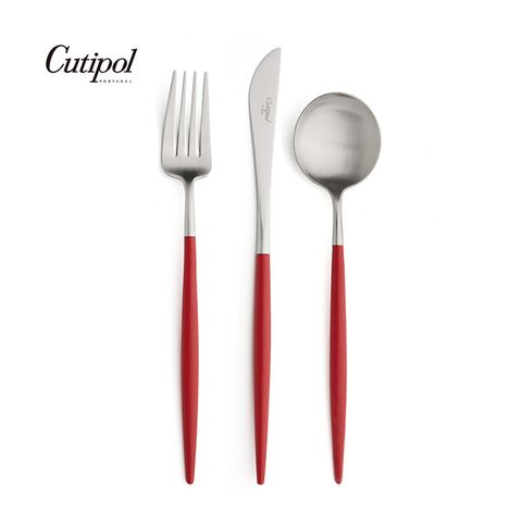 葡萄牙Cutipol-GOA系列-紅柄霧面不鏽鋼-21.5cm主餐刀叉匙-3件組