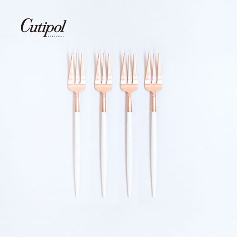 葡萄牙Cutipol GOA ROSE系列-白玫瑰金霧面不銹鋼-17cm點心三叉款四入組