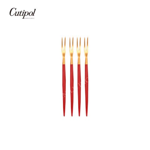 葡萄牙Cutipol GOA 系列-紅金霧面不銹鋼-11.5cm水果小叉(四入組) 水果叉 迷你叉 蛋糕叉 小叉子 叉子