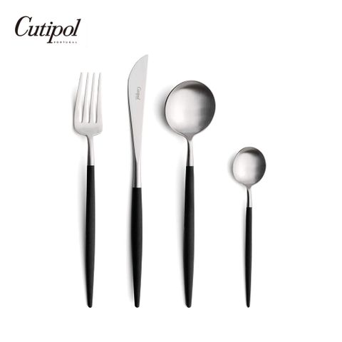 葡萄牙Cutipol-GOA系列-黑柄霧面不銹鋼-點心餐具4件組(點心刀/點心叉/點心匙/咖啡匙)