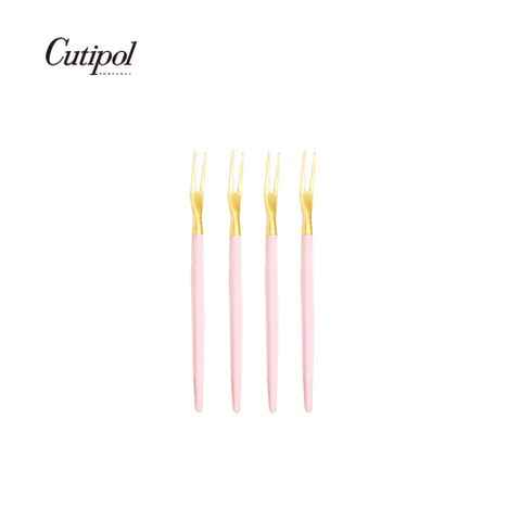 葡萄牙Cutipol GOA 系列-粉紅金霧面不銹鋼-11.5cm水果小叉(四入組) 水果叉 迷你叉 蛋糕叉 小叉子 叉子