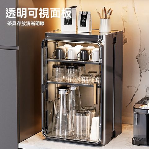 【臻品購】輕奢風防塵杯子碗碟收納置物架 廚房置物架 桌面茶杯水杯架茶具收納盒 大號43cm高