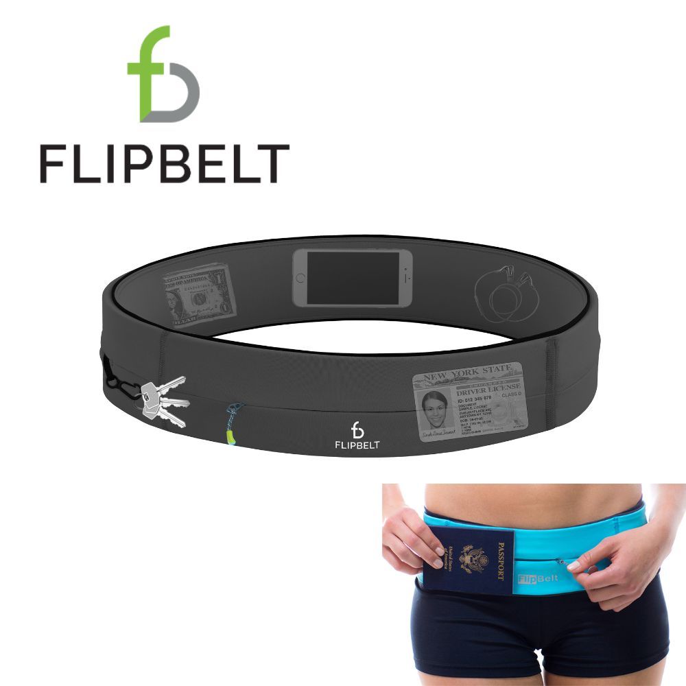 FlipBelt 《拉鍊版》美國飛力跑運動腰帶-鐵灰色 路跑腰包 馬拉松腰包