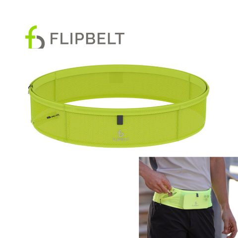 FlipBelt 《空氣版》美國飛力跑運動腰帶-螢光黃 路跑腰包 馬拉松腰包 旅行隱形腰包