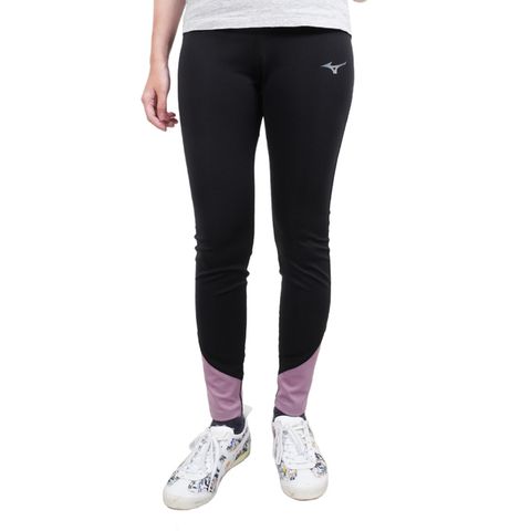 Mizuno [K2TB170596] 女 緊身褲 運動 瑜珈 健身 慢跑 路跑 高腰 包覆 抗紫外線 黑紫