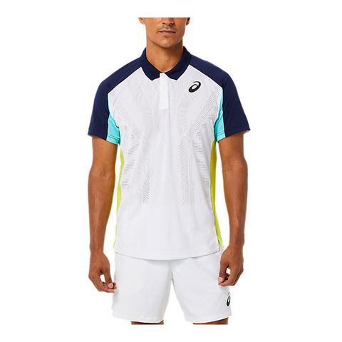 Asics 亞瑟士 [2041A193-101] 男 POLO衫 短袖上衣 海外版 服飾 運動 訓練 透氣 白藍