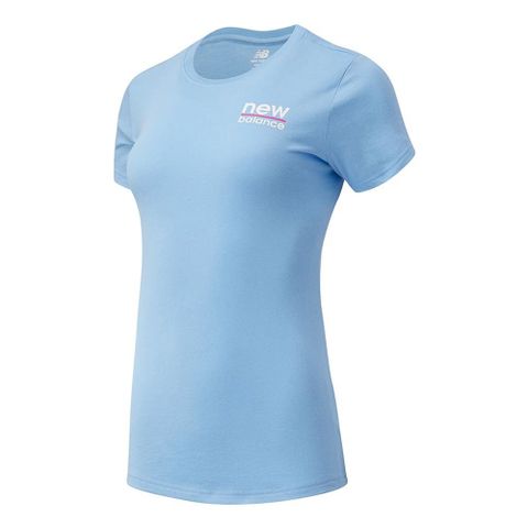 New Balance 紐巴倫 女 左胸品牌 短袖上衣 藍-WT11806CAR-F