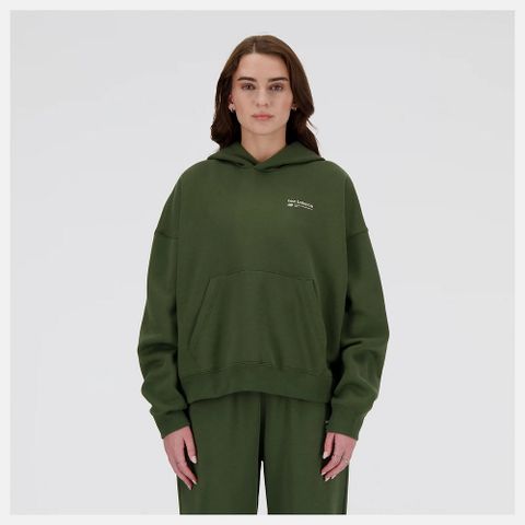 【New Balance】女 刷毛連帽T恤 綠_WT33531KOU-F