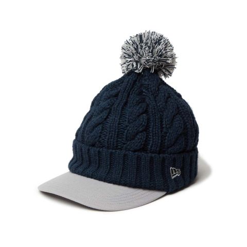 【NEW ERA】毛帽 日版 VISOR KNIT POM 海軍藍 保暖帽 男女款 -NE14388161