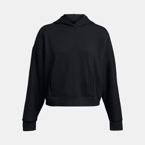 【UNDER ARMOUR】Journey Rib OS 連帽長袖套頭衫 女 帽T 黑色-1382732-001