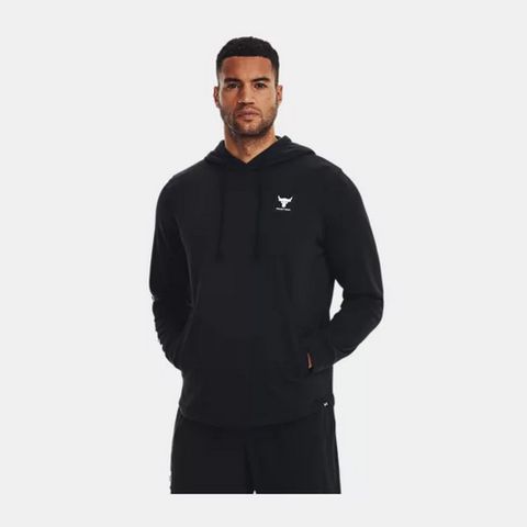 【UNDER ARMOUR】Pjt Rock Terry 連帽長袖套頭衫 男 巨石強森 帽T 黑色-1377428-001