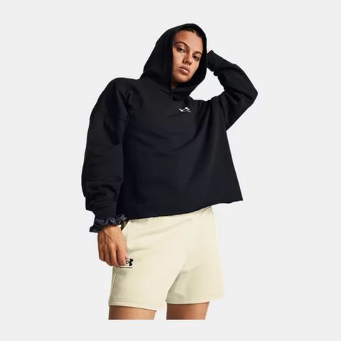 【UNDER ARMOUR】Rival Terry OS 連帽長袖套頭衫 女 帽T 黑色-1382736-001