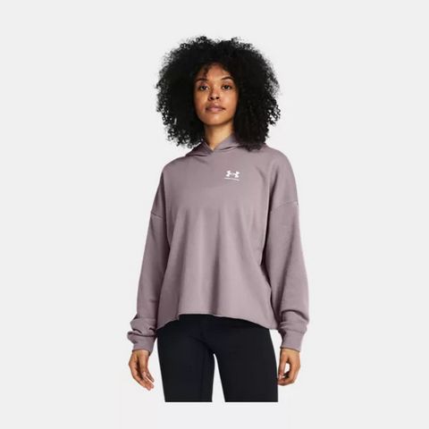 【UNDER ARMOUR】Rival Terry OS 連帽長袖套頭衫 女 帽T 粉色-1382736-015