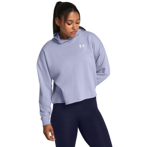 【UNDER ARMOUR】Rival Terry OS 連帽長袖套頭衫 女 帽T 紫色-1382736-539