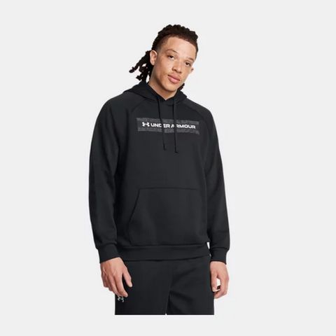 【UNDER ARMOUR】Rival Fleece 連帽長袖套頭衫 男 帽T 黑色-1386595-001