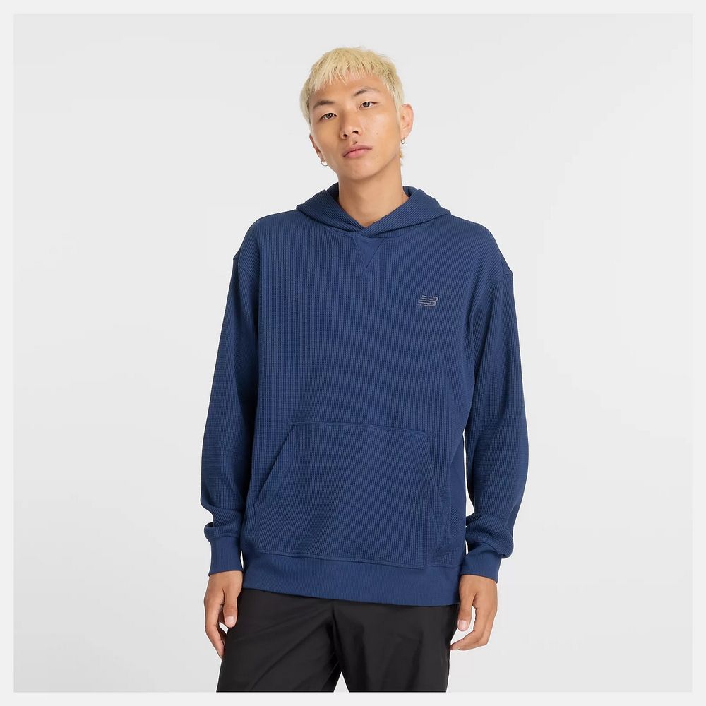 New Balance 紐巴倫 華夫格連帽上衣 連帽上衣 男 帽T 藍色 美版_MT43519NNY-F