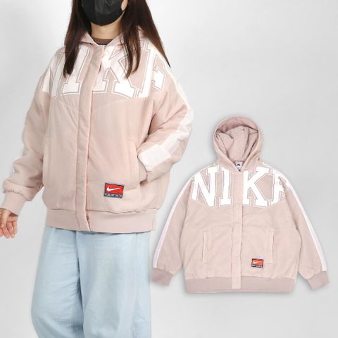 NIKE 耐吉 外套 NSW Team 女款 粉 白 寬鬆 保暖 刷毛 連帽外套 DQ6939-601