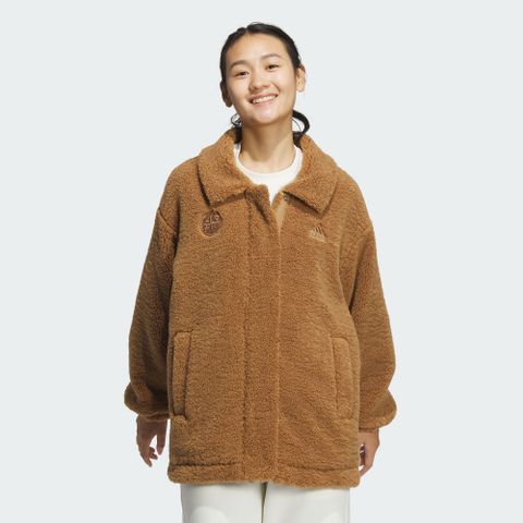 【ADIDAS】LOUNGE BOA JKT 休閒外套 女 寬鬆 毛毛 咖啡色-JJ3576