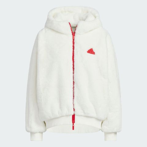 adidas 愛迪達 CW REV JKT 休閒外套 女款 雙面可穿 連帽毛毛外套 白色 新年-JM8834