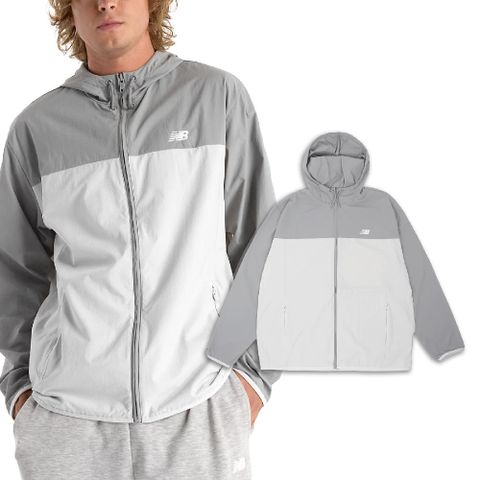 外套 Athletics Woven 男款 灰 白 尼龍 寬鬆 連帽外套 夾克 NB MJ41506YST