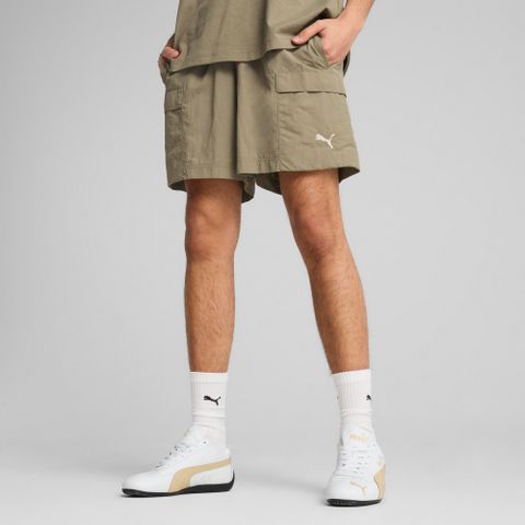 PUMA 流行系列ESS工裝6吋短風褲(M) 男 棕綠色_62965683