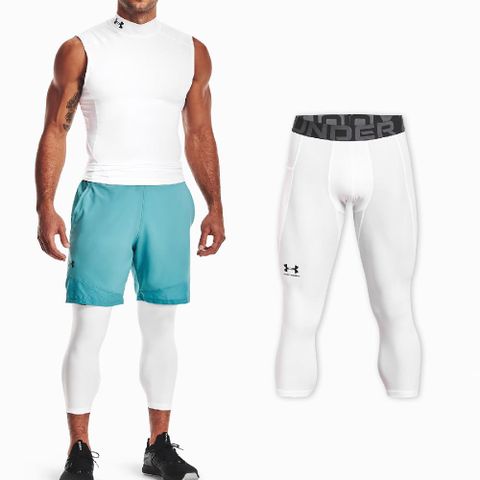 Under Armour 安德瑪 緊身褲 HeatGear Armour para Hombre 男款 白 吸汗 速乾 9分 束褲 1361588100