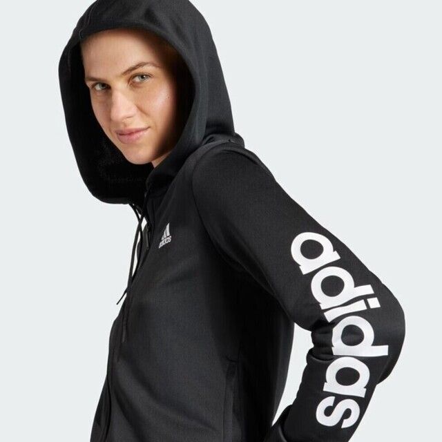 adidas 愛迪達 Adidas W Linear TS HZ2258 女 運動套裝 連帽外套+長褲 休閒 黑
