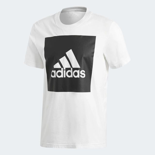 ADIDAS 愛迪達  ESS Box Logo Tee [B47358] 男 圓領 短袖 運動 休閒 舒適 棉T  白